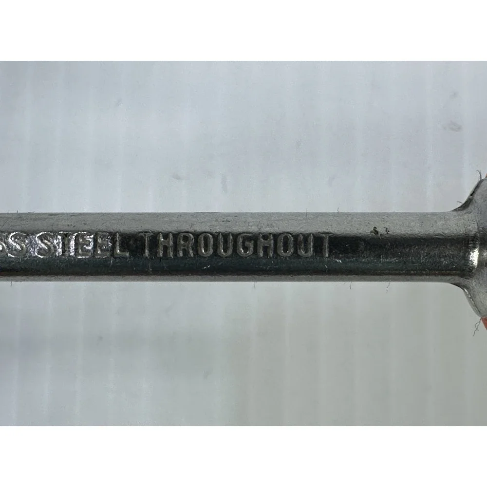 VINTAGE SOUP LADLE STAINLESS STEEL THROUGHOUT‎ EKCOLINE RED WHITE HANDLE